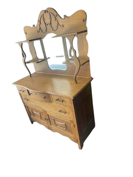 Heavy wooden dresser with mirror