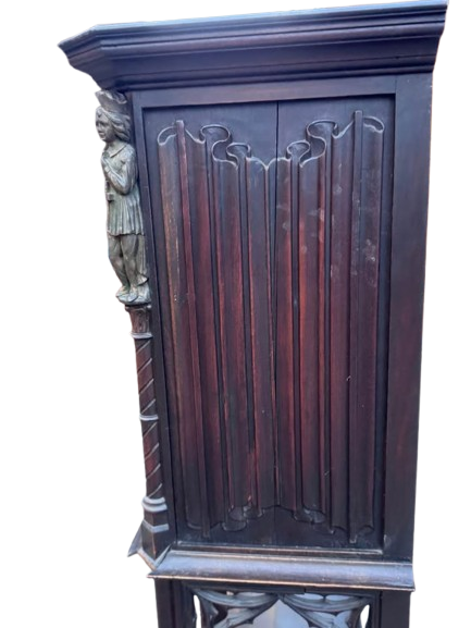 Antique Gothic Revival Cabinet | Hand Painted & Carved| 1880 English Ecclesiastical