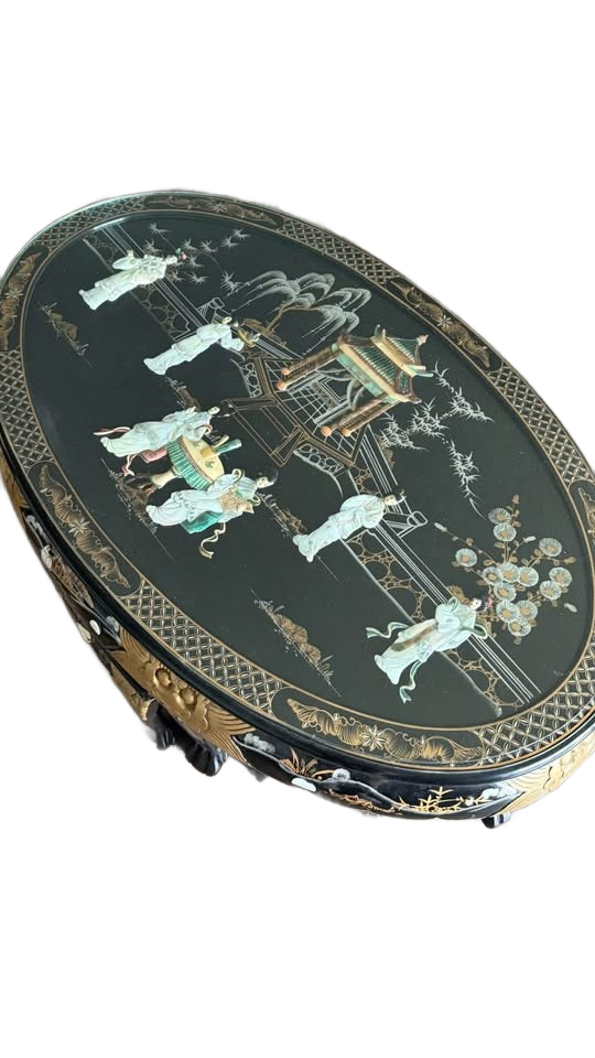 Elegant Asian Lacquer Cabinet with Mother-of-Pearl Inlay – Vintage Oriental Style