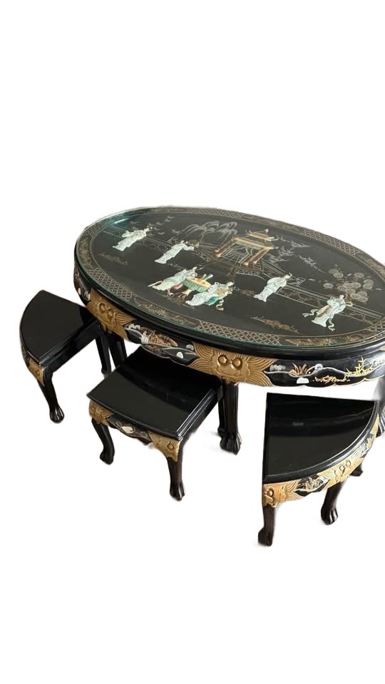 Elegant Asian Lacquer Cabinet with Mother-of-Pearl Inlay – Vintage Oriental Style