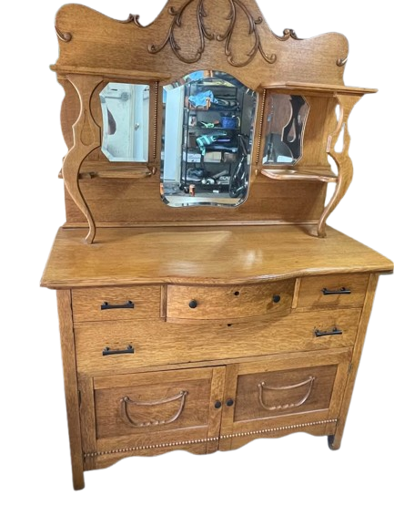 Heavy wooden dresser with mirror