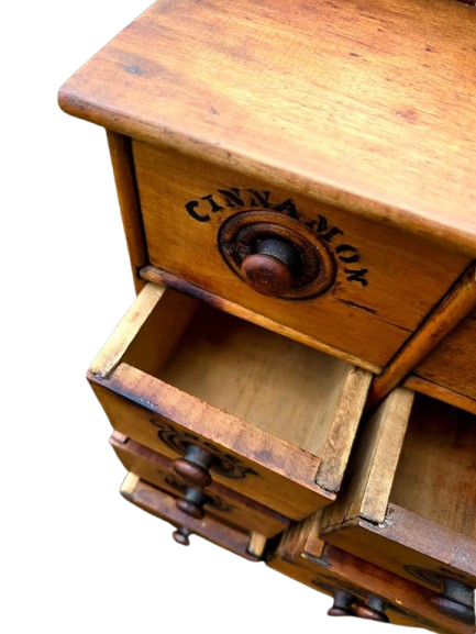 Antique Primitive 8-Drawer Wooden Spice Cabinet