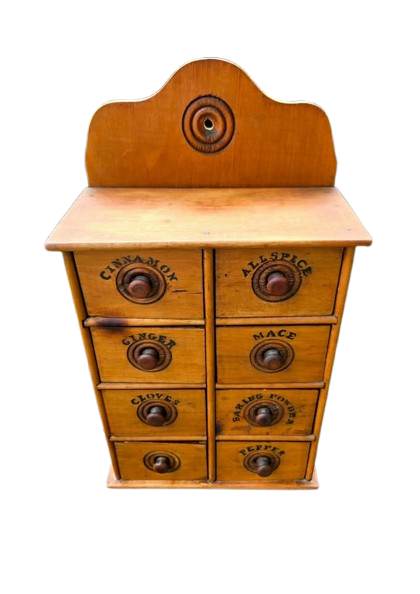 Antique Primitive 8-Drawer Wooden Spice Cabinet