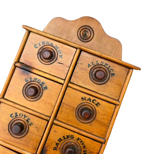 Antique Primitive 8-Drawer Wooden Spice Cabinet