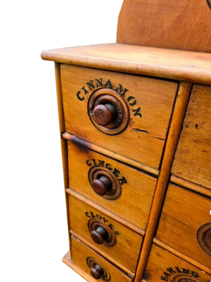 Antique Primitive 8-Drawer Wooden Spice Cabinet