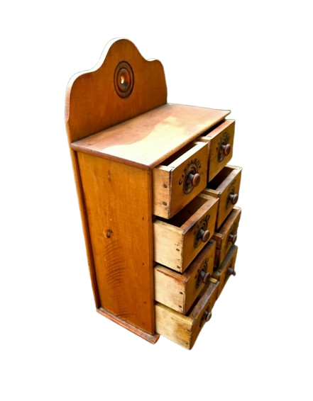 Antique Primitive 8-Drawer Wooden Spice Cabinet