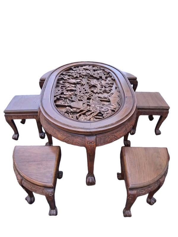 CHINESE 7 PIECE TEA TABLE SET
