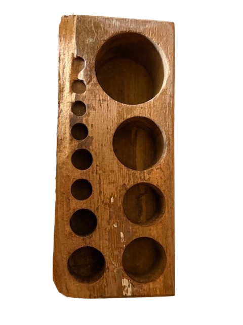 Vintage Brass Scale Weight Set with Solid Wood Holder