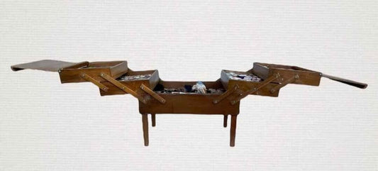 Vintage Standing Accordion Fold Out Sewing Box