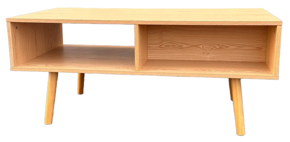 Mid-Century Modern Coffee Table – Rattan Drawer with Gold Detail