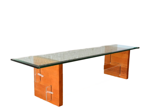 MCM Rectangular Glass Coffee Table w/ Step Lucite Base