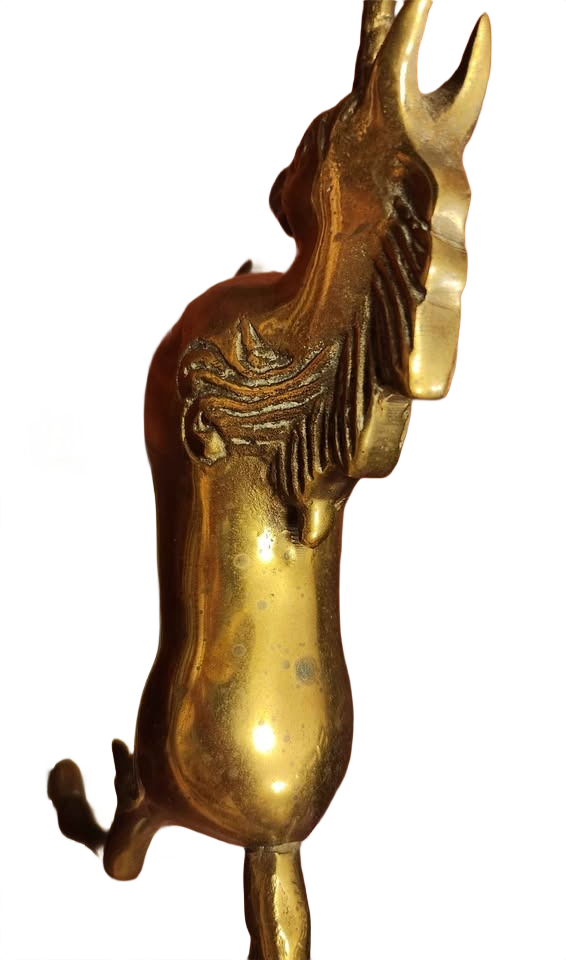 Solid brass unicorn on base. Made in Korea.