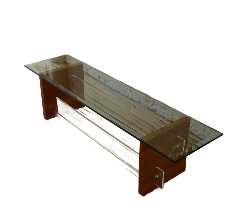 MCM Rectangular Glass Coffee Table w/ Step Lucite Base