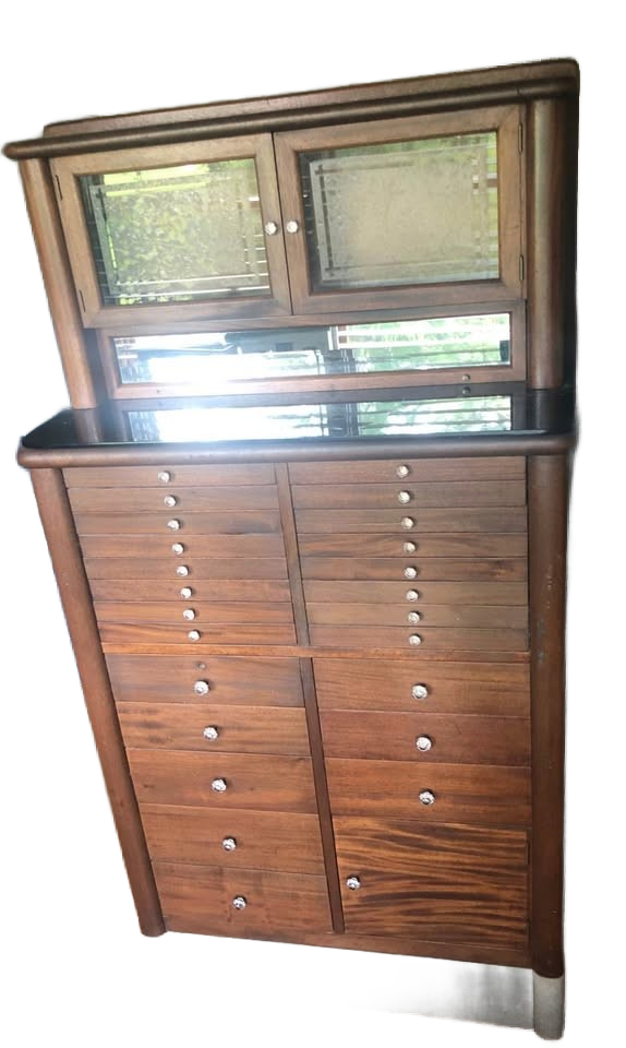 Antique Walnut & Marble Dental Cabinet