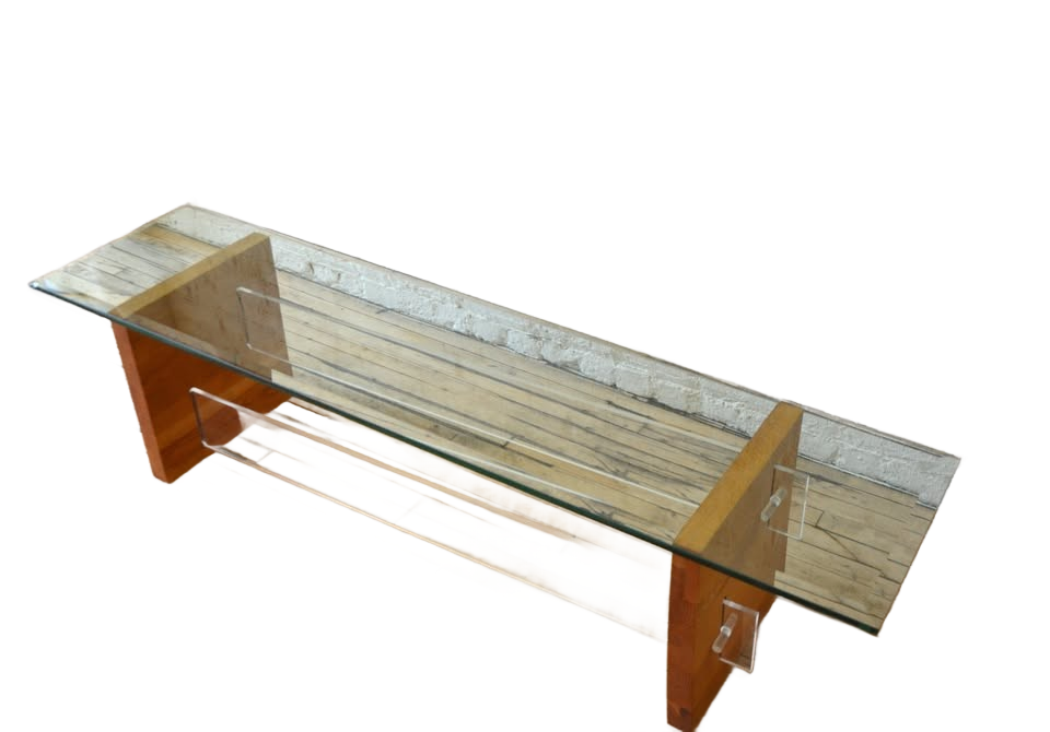 MCM Rectangular Glass Coffee Table w/ Step Lucite Base