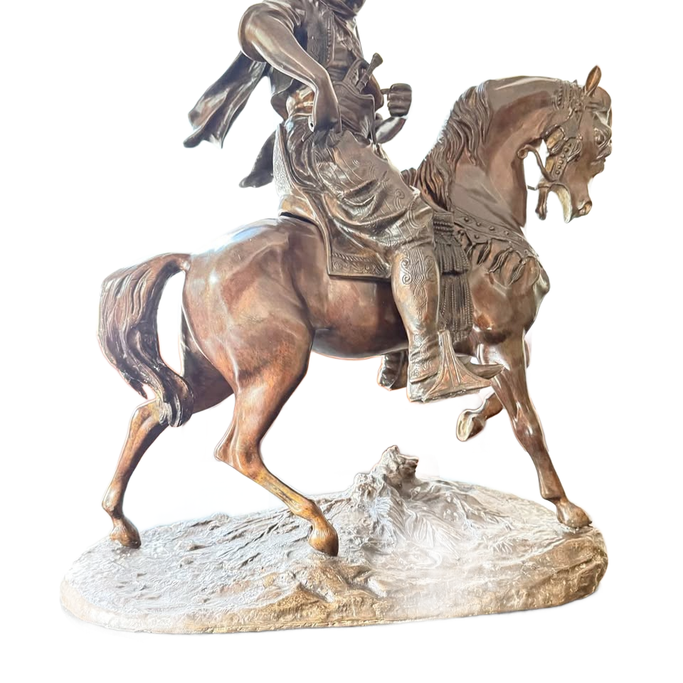 Antique bronze ALFRED BARYE "LE CAVALIER ARABE" BRONZE SCULPTURE