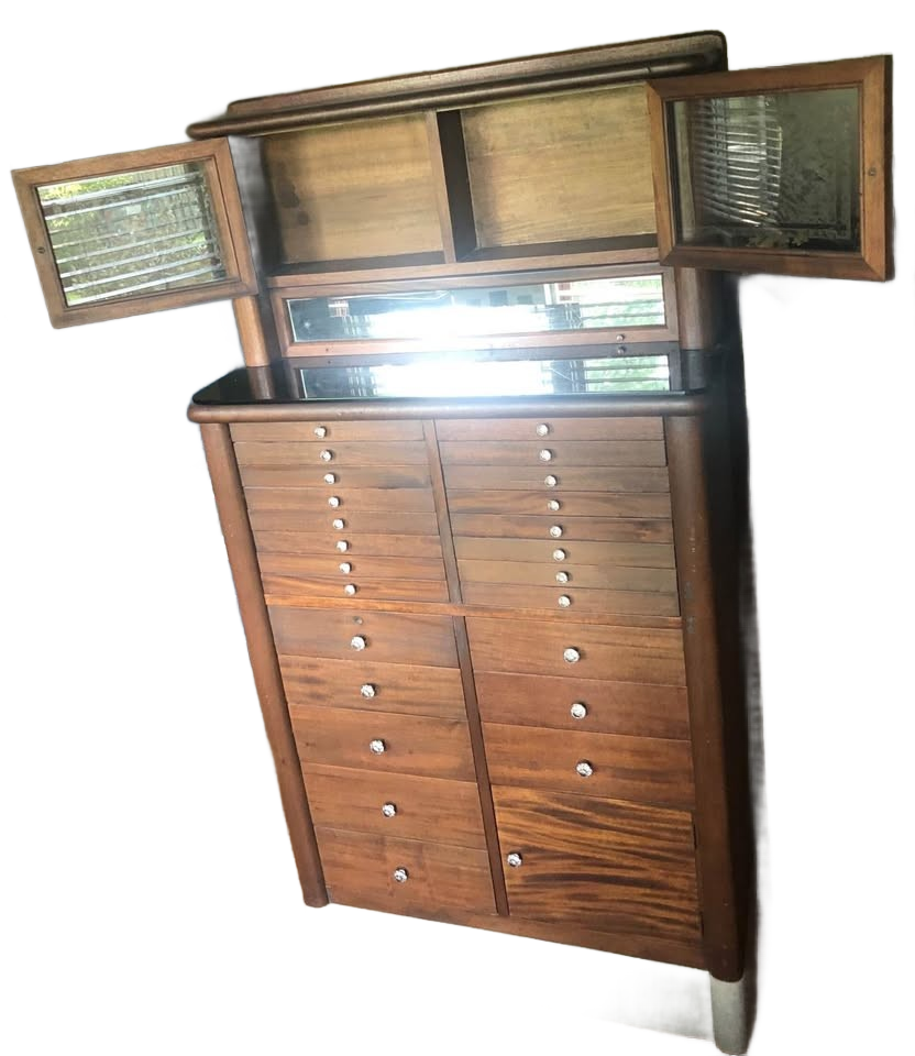 Antique Walnut & Marble Dental Cabinet