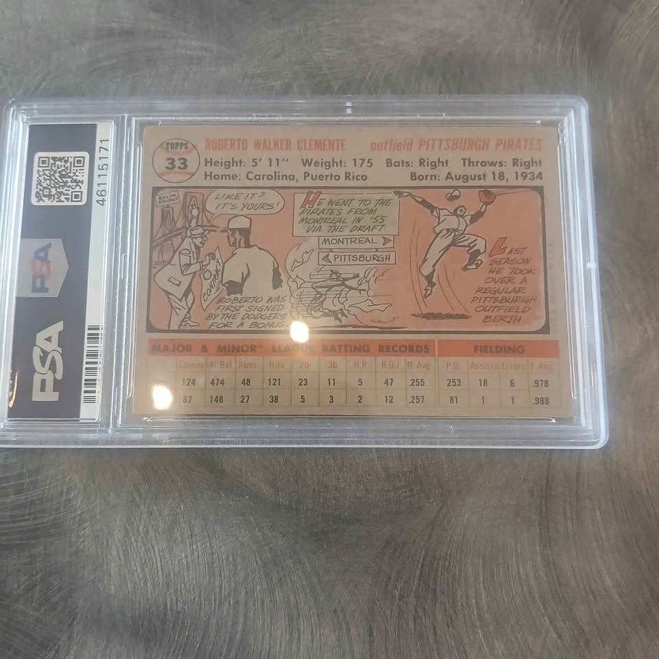 1956 Topps Roberto Clemente card #33 Grey Back
