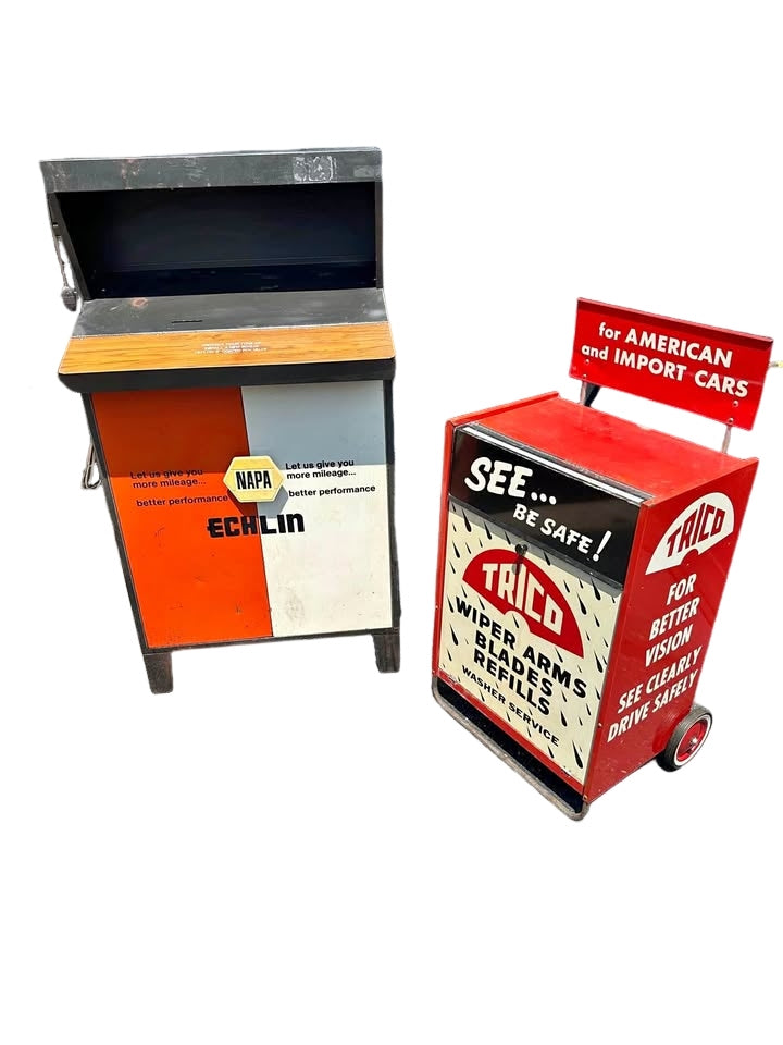 Automotive cabinets. With great vintage sign graphics.