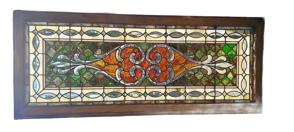 Antique stained glass transom-light window