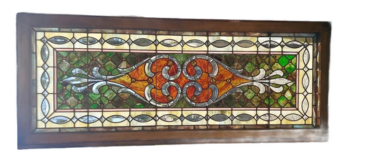 Antique stained glass transom-light window