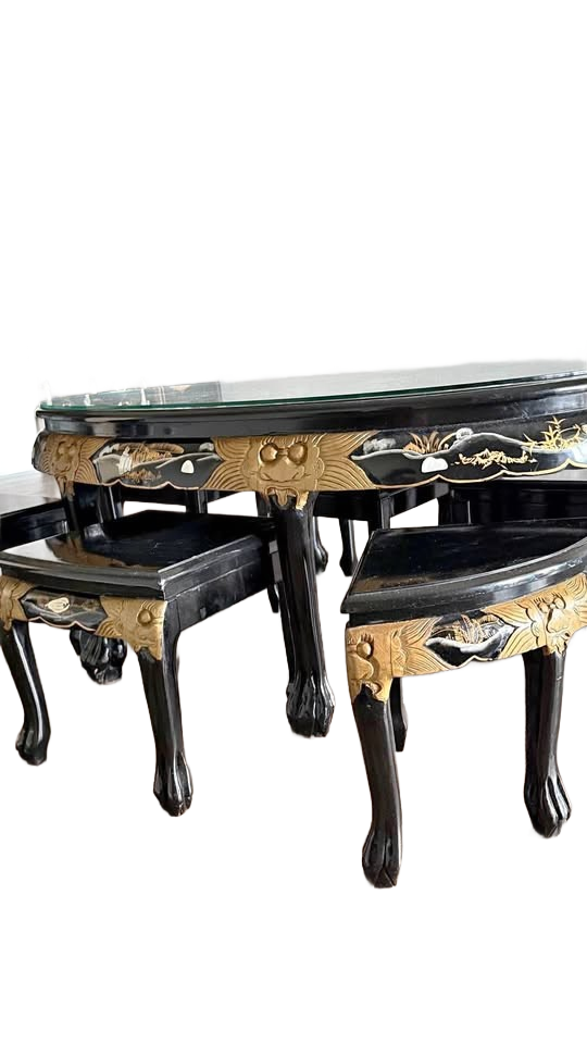 Elegant Asian Lacquer Cabinet with Mother-of-Pearl Inlay – Vintage Oriental Style