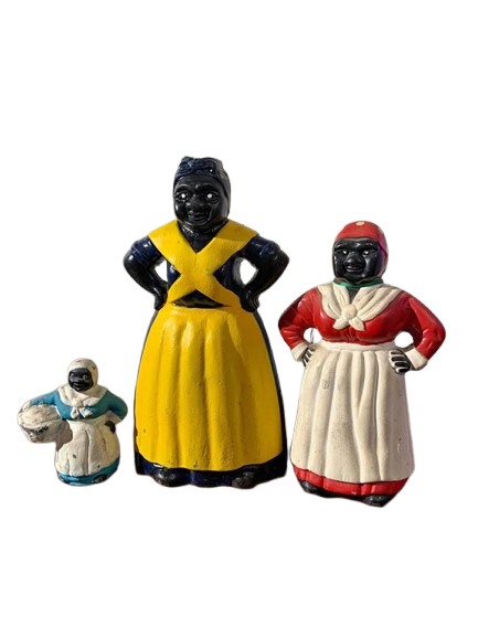 Collection of Antique Vintage Aunt Jemima Cast Iron banks and door stop