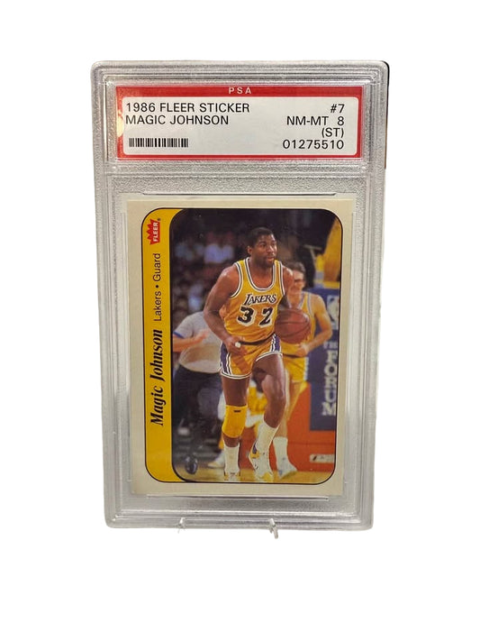 1986 Fleer Sticker Magic Johnson PSA 8