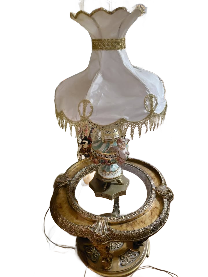 Hollywood Regency Glasstop Gilt and Faux Marble Top Coffee/End Table