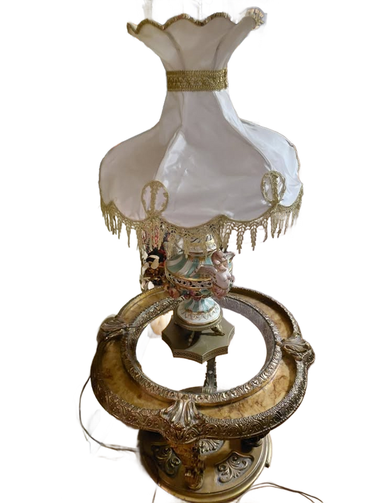 Hollywood Regency Glasstop Gilt and Faux Marble Top Coffee/End Table