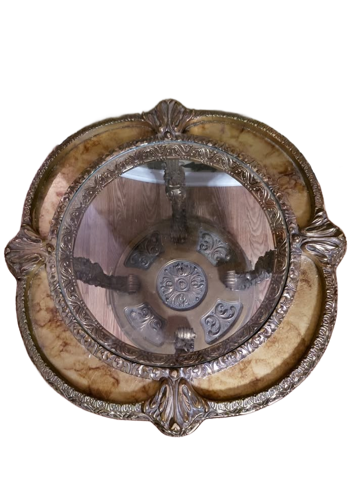 Hollywood Regency Glasstop Gilt and Faux Marble Top Coffee/End Table