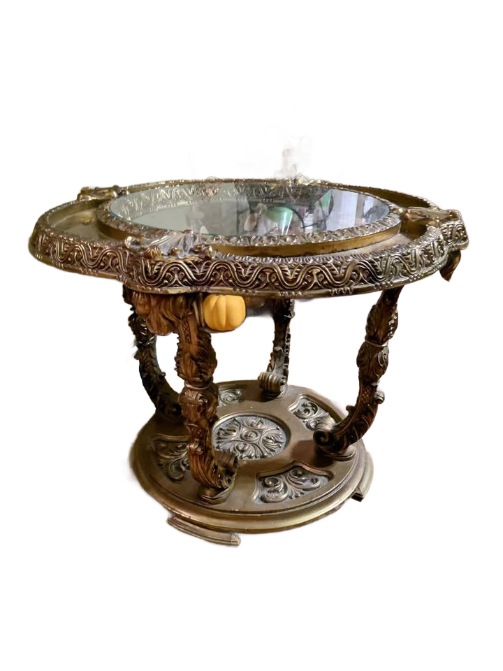 Hollywood Regency Glasstop Gilt and Faux Marble Top Coffee/End Table