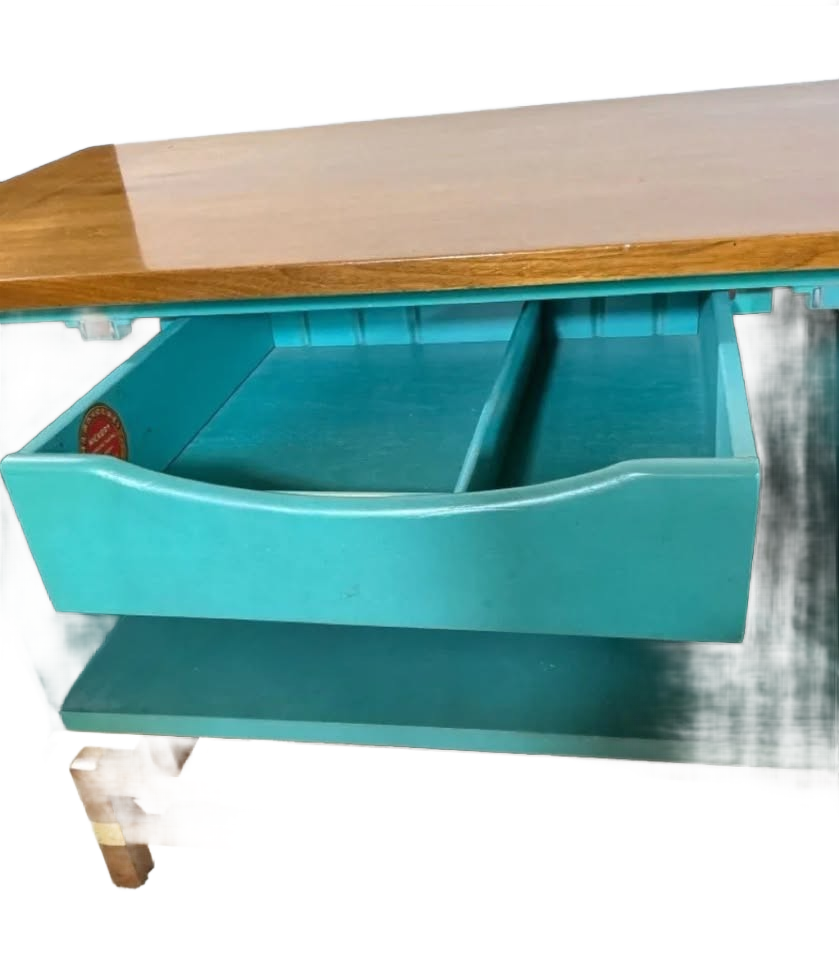 Rare MCM Walnut & Teal Credenza Sideboard c.1950 Hickory Manufacturing Co.