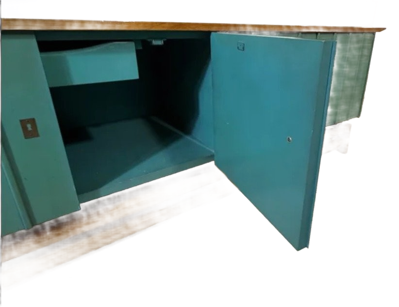 Rare MCM Walnut & Teal Credenza Sideboard c.1950 Hickory Manufacturing Co.