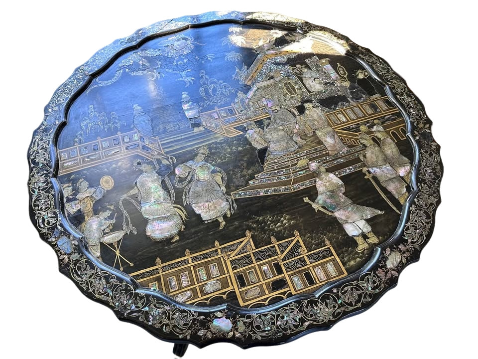 Antique Mother of Pearl Inlay Tilt-Top Table