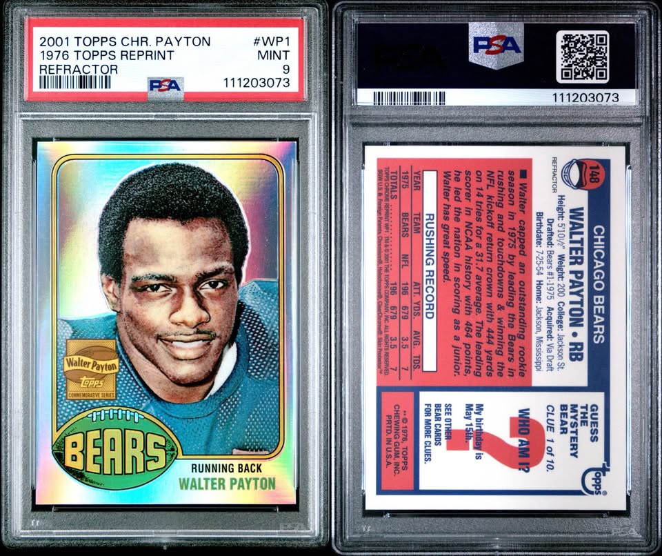 2001 Topps Chrome Walter Payton 1976 Topps Reprint Refractor PSA 9