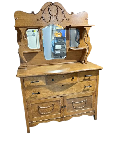 Heavy wooden dresser with mirror