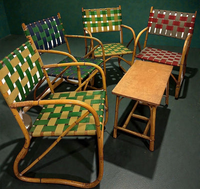 Mid-Century Reed Bamboo 4 Chairs and Matching Table