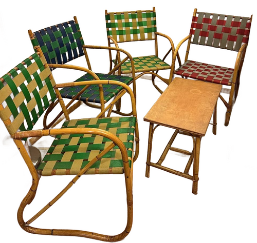 Mid-Century Reed Bamboo 4 Chairs and Matching Table