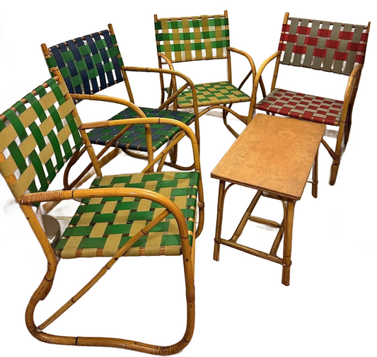 Mid-Century Reed Bamboo 4 Chairs and Matching Table