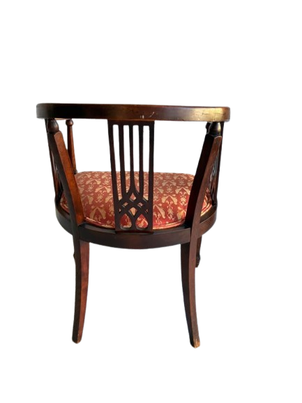 Beautiful single antique living room, delicate, wood, carving and bird motif upholstery