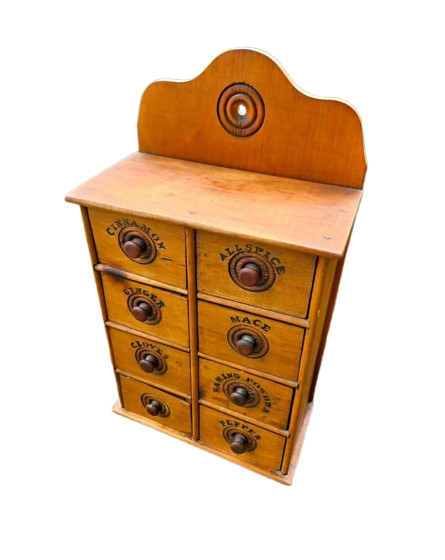 Antique Primitive 8-Drawer Wooden Spice Cabinet