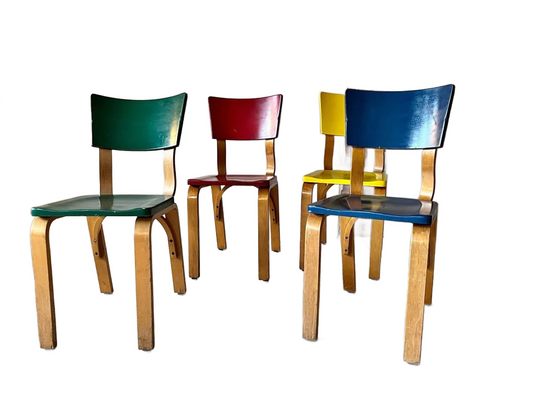 Set of 4 Vintage Mid-Century Modern Thonet Bentwood Chairs in Primary Colors