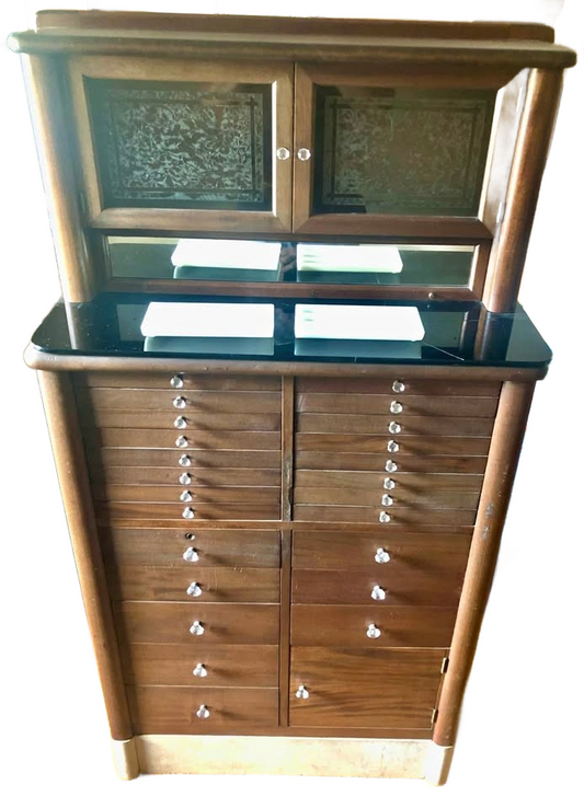 Antique Walnut & Marble Dental Cabinet