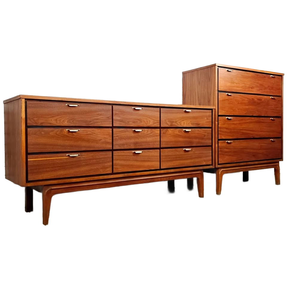 Exceptional RESTORED Mid Century Bedroom Set Available! Impeccable Dresser Queen Bed Mirror