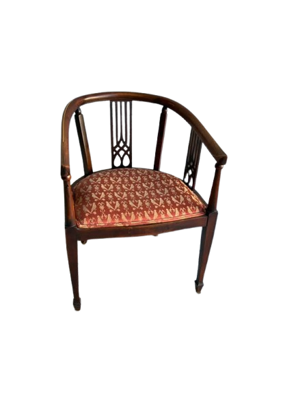 Beautiful single antique living room, delicate, wood, carving and bird motif upholstery