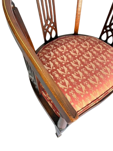 Beautiful single antique living room, delicate, wood, carving and bird motif upholstery