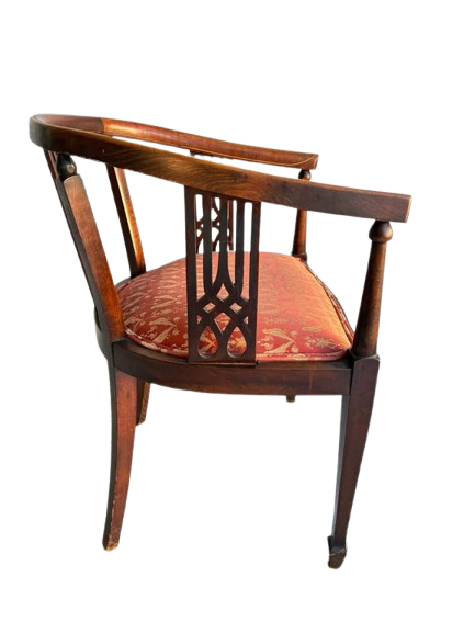 Beautiful single antique living room, delicate, wood, carving and bird motif upholstery