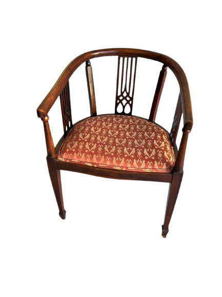 Beautiful single antique living room, delicate, wood, carving and bird motif upholstery