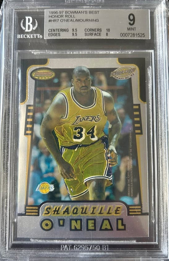 1996-97 Bowman’s Best Honor Roll #HR7 Shaquille O’Neal/Alonzo Mourning Beckett 9 mint